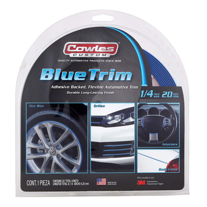 Cowles Custom, Blue Color Molding Edge Trim Automotive Accessory for The Interior or Exterior of Cars, Trucks, SUVs, 20 Feet of Peel and Stick-On with 3M Tape Decorative Flexible PVC Molding - Image 1